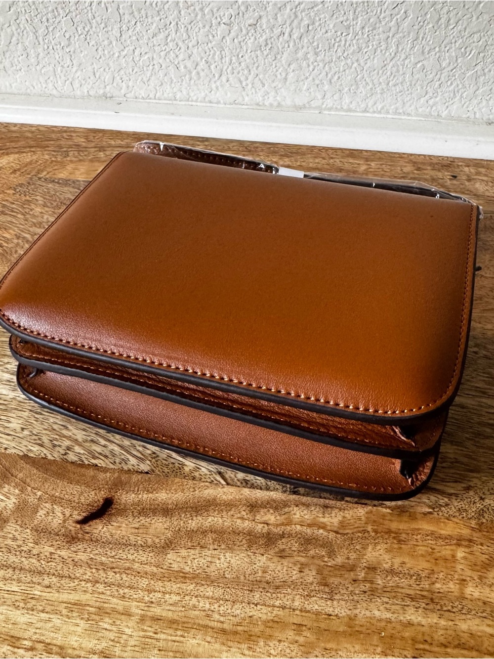 Gold Brown Tan Smooth Leather Logo 18 KK Crossbody Convertible Shoulder Bag - Picture 7 of 8